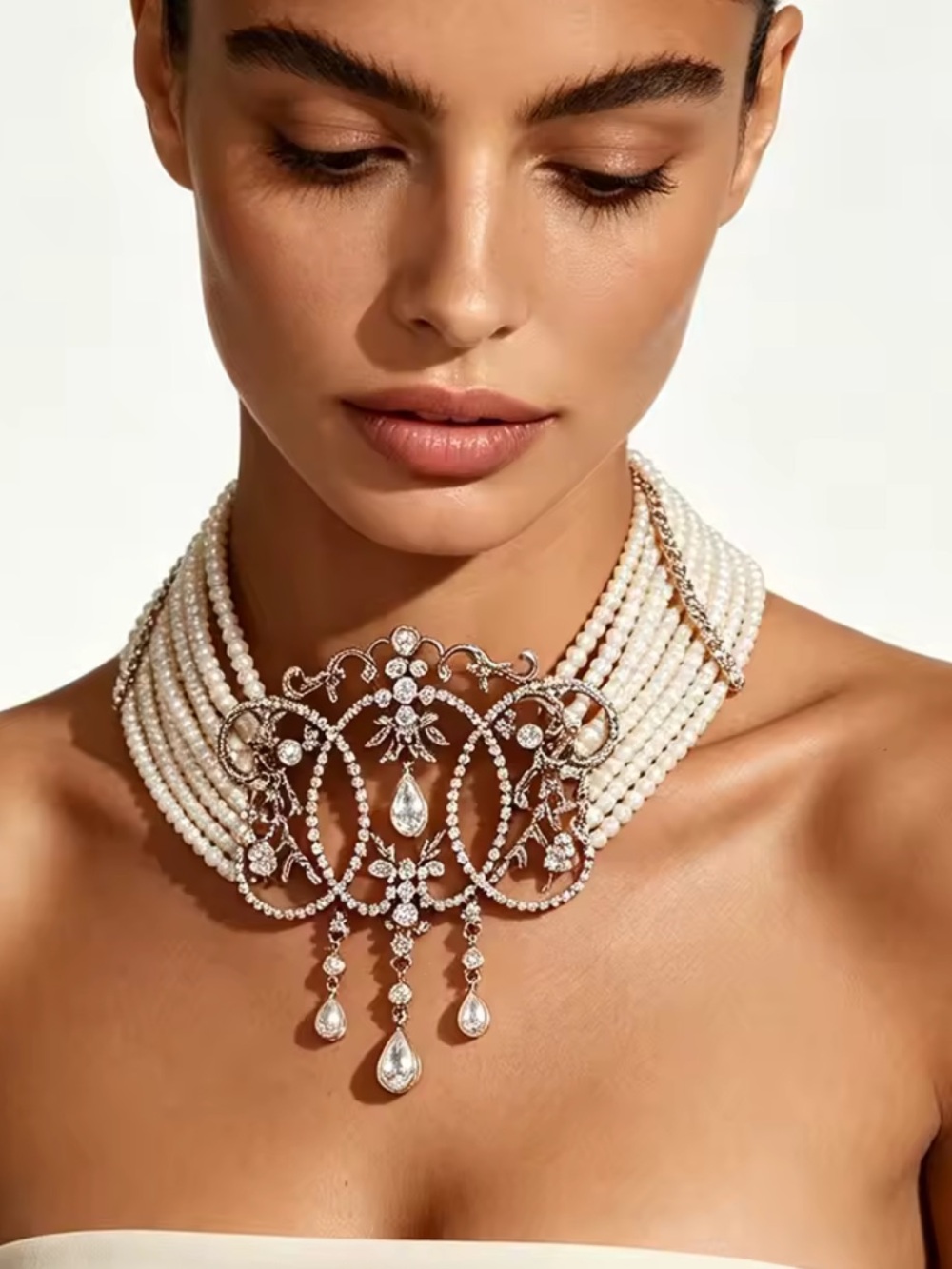 Pearl & Crystal Statement Choker Necklace – Bridal Glam Jewelry